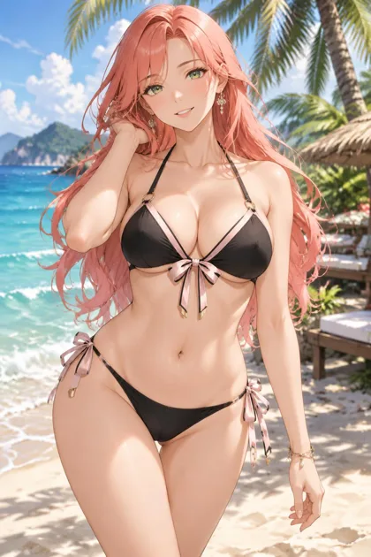 Aria smiling at a sunny beach